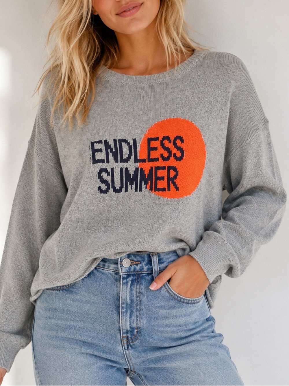 Pink Pineapple Endless Summer Intarsia Knit Slouchy Sweater Large